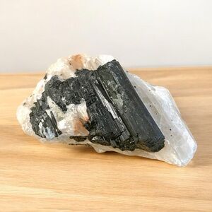 Raw Black Tourmaline White Quartz Crystal Specimen